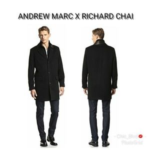 🆕 Andrew Marc Wool Top Coat Removable Leather Bib